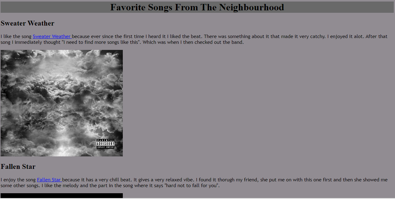 Screenshot of the My favorite songs of the band named the Neighbourhood webpage