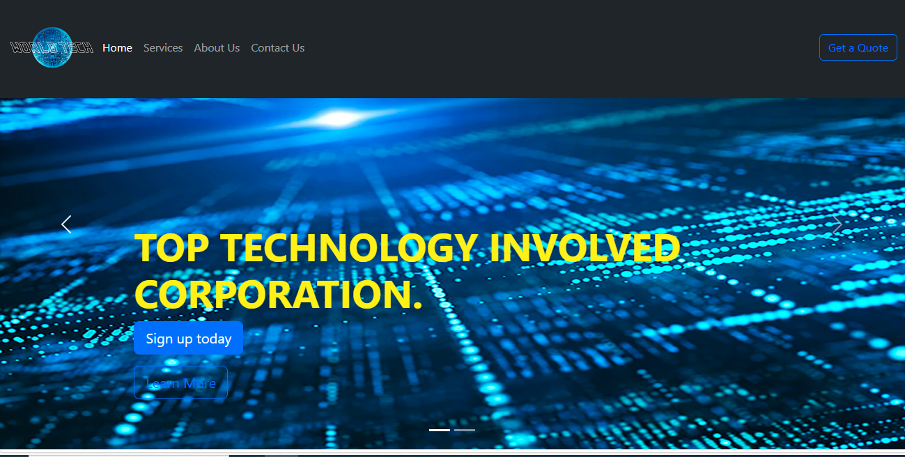 Screenshot of the fake website named World tech that I created